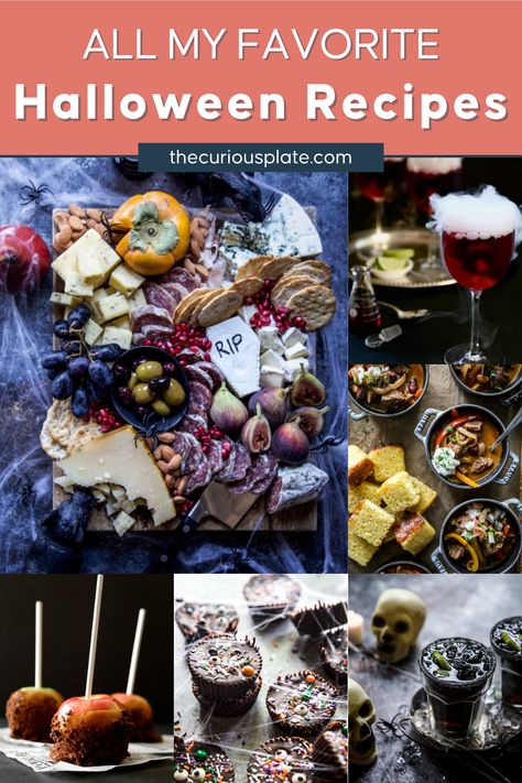 Over 33 Easy Halloween Recipes is a collection of simple recipes to make for Halloween! From finger-licking appetizers to tasty chili mains to spooky cocktails, and ghoulish desserts. These Halloween recipes are fun, easy to make, and will have you in the trick-or-treat spirit. Pop over to my site for the recipes! | fall recipes | dinner recipes | dessert recipes | alcoholic drinks | Halloween Chili, Fall Recipes Dinner, Easy Halloween Recipes, Spooky Cocktails, Healthy Dinner Options, Hearty Dinner Recipes, Easy Halloween Food, Recipes Fall, Delicious Thanksgiving