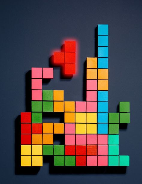 Tetris Art, Sticky Note Crafts, Tetris Design, Tetris Game, Notes Craft, Wayfinding Signage, Graphic Design Fun, The Blocks, Sticky Notes