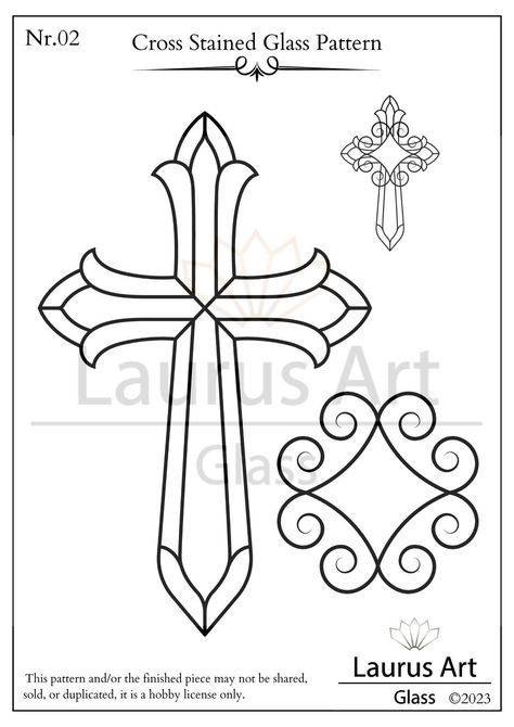 "A cross stained glass pattern for panels and windows for beginners. Instant downloadable PDF format without the watermarks. This pattern and/or the finished piece may not be shared, sold, or duplicated, it is a hobby license only. Pattern designed at 11.8\" by 7.7\" (30 cm by 19.5 cm) - on A2 paper size. After your payment, you can download the two featured pictures in PDF format without the watermarks. The pattern is black and white, and all pattern pieces are numbered, on the second PDF. It contains two patterns, one is the cross and the second is the middle pattern of the cross. You can apply the middle piece as the second layers.  Due to the nature of this digital listing I can not accept returns. If you have any questions, or just need a hand with assembling your pattern, feel free t Stained Glass Cross Pattern, Glass Etching Diy, Etching Diy, Cross Coloring Page, Printable Cross, Stained Glass Cross, Stained Glass Studio, Stained Glass Patterns Free, Glass Cross