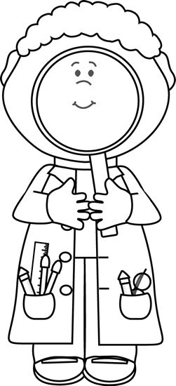 Scientist with Big Magnifying Glass; coloring sheet for down time? Detective Themed Classroom, Bible Science, Clip Art Black And White, Detective Theme, Community Workers, Science Week, Teachers Classroom, Rainbow Canvas, Black And White Girl