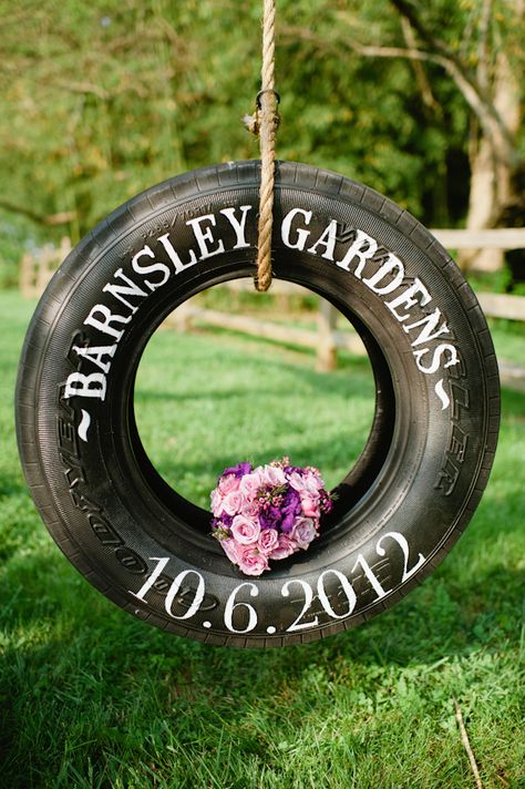 Tire Ideas, Race Wedding, Barnsley Gardens, Tire Swings, Engagement Announcement Photos, Car Wedding, Tire Swing, Unique Save The Dates, Save The Date Photos