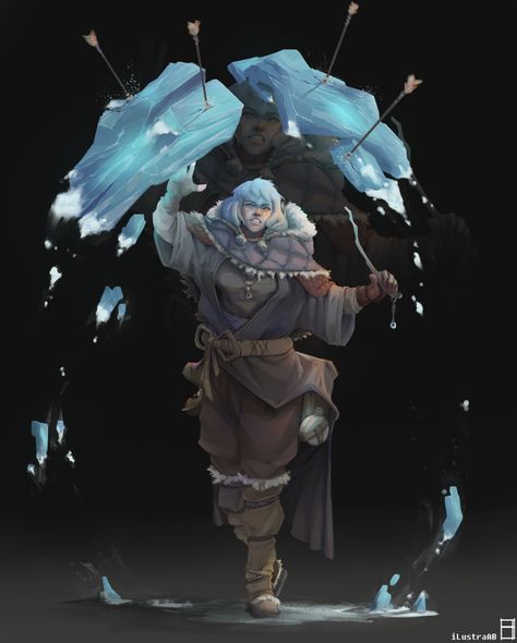 Frost Mage Art, Ice Mage Art, Ice Themed Character Design, Ice Warrior Fantasy Art, Ice Warlock, Fantasy Mage Art, Storm Mage, Ice Sorcerer, Ice Character Design