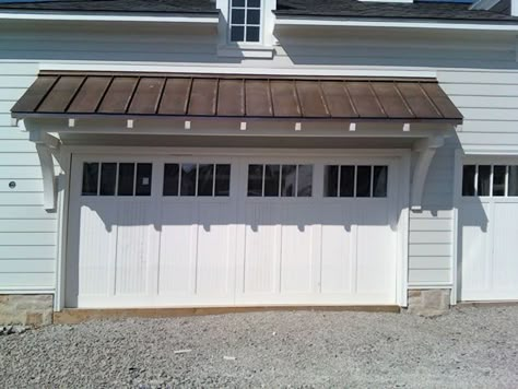 Door and overhang | Carriage House | Pinterest | Garages, Garage ... Garage Door Awning, Door Overhang, Garage Pergola, Door Awning, Best Garage Doors, Garage Exterior, Building A Porch, Garage Door Design, Modern Garage