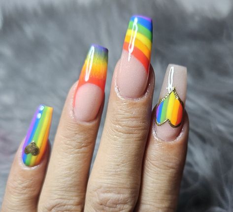 Rainbow nails ready for pride season. Bi Pride Nails, Pride Nails Designs, Pride Month Nails, Pride Nail, Pride 2024, Pride Nails, Rainbow Nails Design, Rainbow Nail, Summer Acrylic