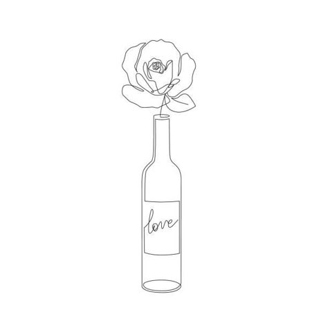 Bottle Wine Tattoo, Wine Bottle With Flowers Tattoo, Wine Bottle Tattoo, Romantic Line Art, Tiny Sketches, Wine Bottle Flowers, Art For Print, Wine Illustration, Wine Tattoo