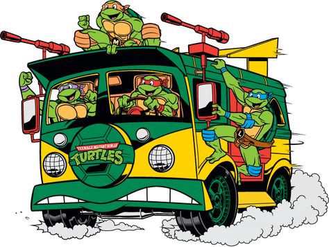 TMNT with classic van Ninja Turtle Van, Ninja Turtles Birthday Party, Tmnt Party, Teenage Mutant Ninja Turtles Artwork, Ninja Turtle Party, Ninja Turtle Birthday, Teenage Mutant Ninja Turtles Art, Ninja Turtles Artwork, Turtle Party