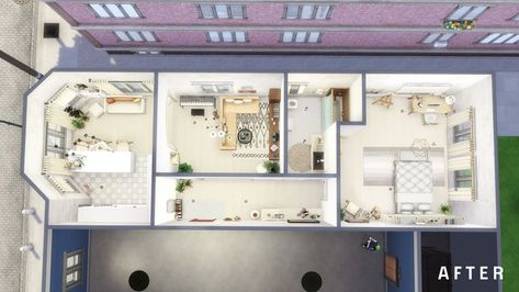 by color & space #TheSims4 #SimsApartment 2a Jasmine Suites Sims 4, Jasmine Suites Sims 4, City Living Apartment, San Myshuno, Sims 4 House Plans, Sims 4 House Building, Sims 4 House Design, Sims House Plans, Sims House Design