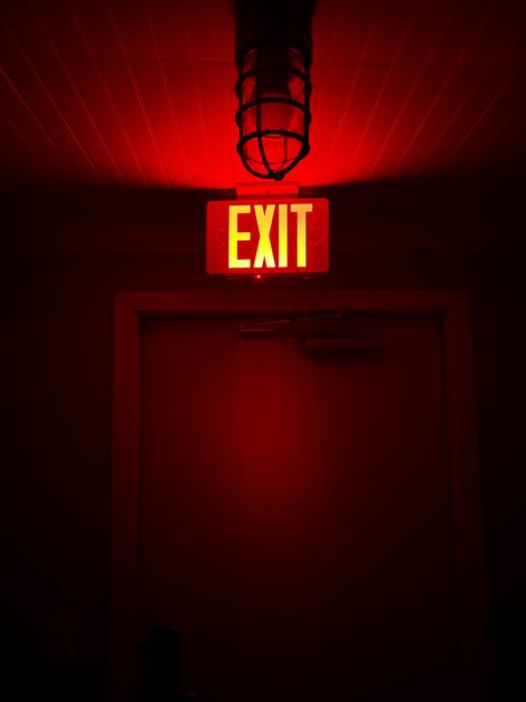 Neon Exit Sign, Red Playlist Covers, Escape Room Aesthetic, Upbeat Aesthetic, Neon Signs Aesthetic, Chasing Shadows, Secret Garden Parties, Music Cover Photos, Neon Noir