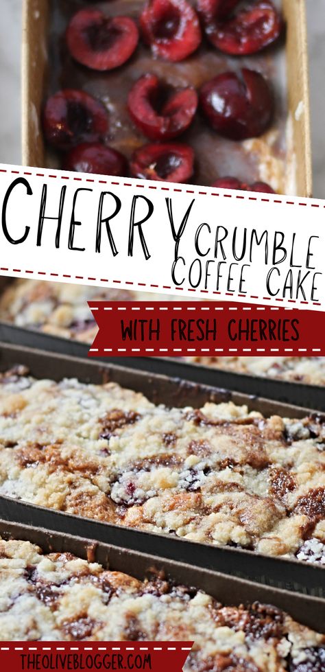 This easy Cherry Coffee Cake with Crumb Topping is the perfect treat to accompany your morning coffee, and even better to serve to company! Gooey Coffee Cake, Baking With Cherries, Coffee Cake Crumble Topping, Cherry Coffee Cake Recipes, Cherry Recipes Fresh, Cherry Crumb Cake, Cherry Desert, Coffee Cake With Crumb Topping, Cherry Stuff