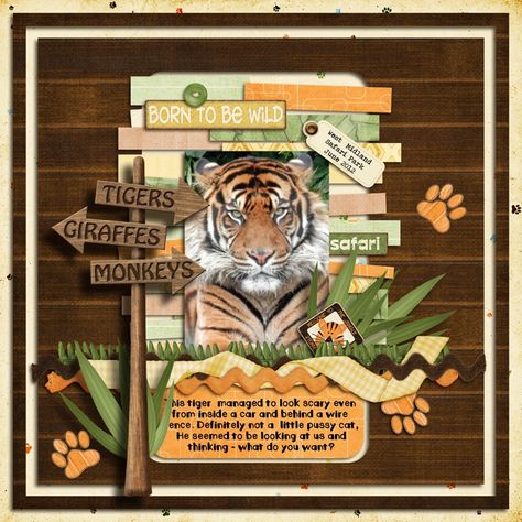 zoo scrapbook page ideas | cute Zoo layout.... by Seatrout on scrapbook.com Safari Scrapbook Ideas, Zoo Scrapbook Layouts Ideas, Zoo Scrapbook Layouts, Jungle Scrapbook, Zoo Layout, Safari Scrapbook, Safari Monkey, Arrow Sign, Wild Tiger