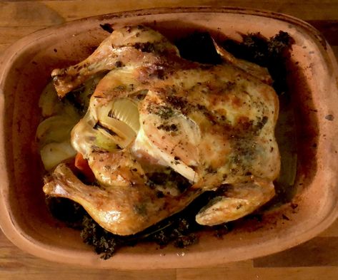 Clay Pot Roasted Chicken Pot Roasted Chicken, Clay Pot Cooking Recipes, Roasting Chicken, Whole Chicken Recipes, Baking Clay, Entree Recipes, Whole Chicken, Family Favorite Meals, Clay Pot