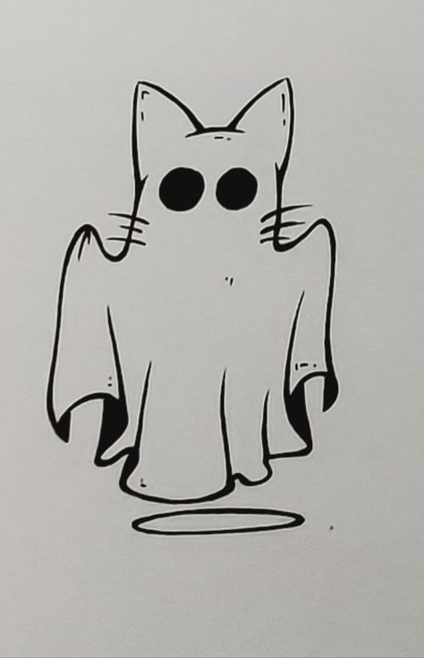 Cute Black And White Doodles, Easy Spooky Drawings, Witchy Drawing Ideas, Cute Halloween Drawings Easy, Ghost Drawing Cute, Ghost Drawing Easy, Halloween Things To Draw, Easy Halloween Art, Halloween Pictures To Draw