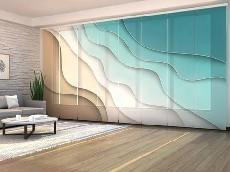 8 Sliding Panel Curtains Abstract Sea and Beach, Vertical Blinds Patio Doors Closet Doors Sliding Glass Doors Living Room Custom Curtains - Etsy.de Sliding Glass Doors Living Room, Blinds Patio Doors, Glass Doors Living Room, Japanese Panels, Japanese Blinds, Sliding Panel Blinds, Screen Curtains, Doors Living Room, Closet Doors Sliding