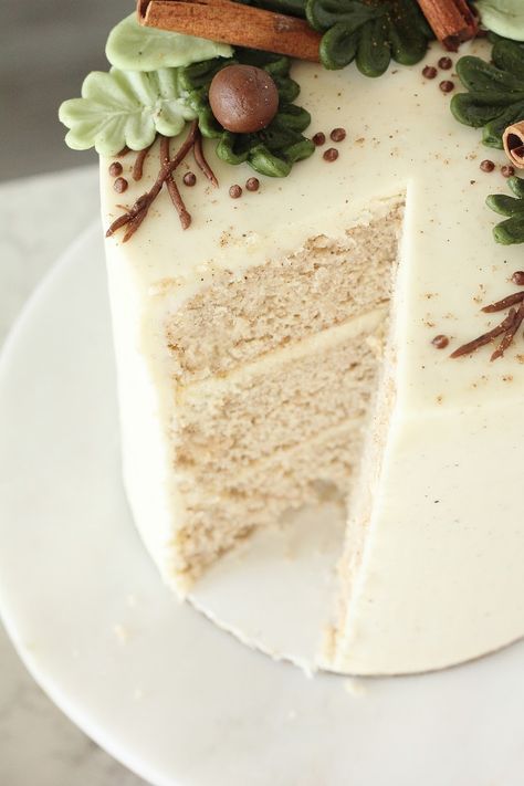 Egg Nog Cake with Egg Nog Buttercream - Baking with Blondie Egg Nog Cakes, Eggnog Dessert Recipes, Egg Nog Cake, Eggnog Cake Recipe, Baking With Blondie, Eggnog Dessert, Eggnog Recipes, Watercolor Cakes, Eggnog Cake