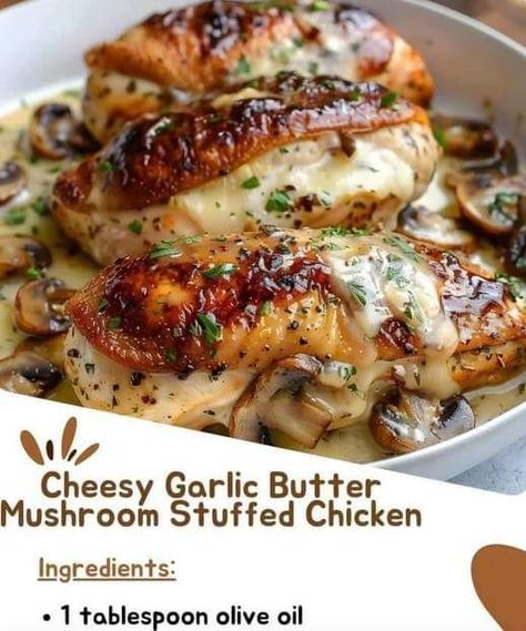 Cheesy Garlic Butter Mushroom Stuffed, Garlic Butter Mushroom Stuffed Chicken, Mushroom Stuffed Chicken, Mushroom Stuffed, Garlic Butter Mushrooms, Slow Cooker Apples, Hey Honey, Jamie Oliver Recipes, Chicken Stuffed