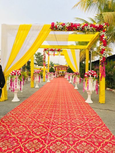 Photo From Khushi weds Eesh - By Corwed Events Tant Decoration Wedding, Wedding Passage Decoration, Haldi Entrance, Outdoor Wedding Tent Decor, Wedding Passage, Passage Decoration, Wedding Entrance Decoration, Outdoor Wedding Entrance, Indian Wedding Decorations Receptions