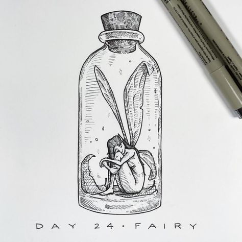 Whimsical Ink Drawing. Bottle Drawing, Fantasy Drawings, Art Tools Drawing, Book Drawing, Ink Drawings, Amazing Art Painting, Hand Art, Book Art Drawings, Art Drawings Sketches Simple