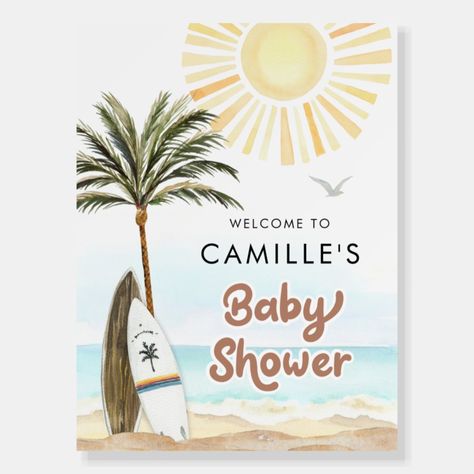 Beach Surf Baby Shower Paper Foam Board  Zazzle Zazzle Paper, Surf Baby, Surf Design, Shower Welcome Sign, Beach Surf, Baby Shower Welcome Sign, Foam Board, Party Design, Welcome Sign