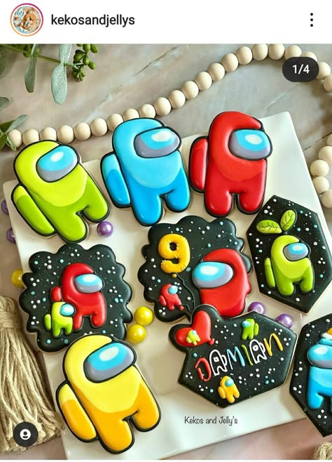 Among Us Cookies, Among Us Birthday Party, Among Us Party, Among Us Birthday, Cookies Theme, Baby Birthday Decorations, Space Theme Party, Ideas Para Cumpleaños, 9th Birthday Party