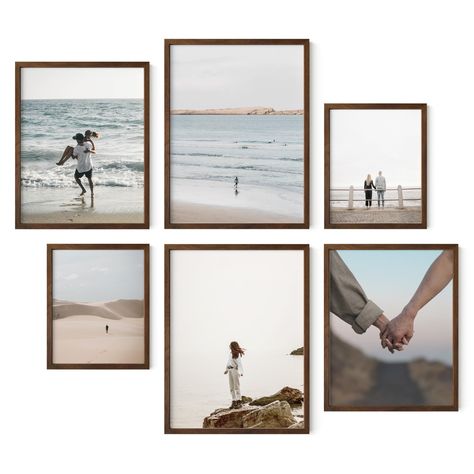 PRICES MAY VARY. PICTURE FRAME COLLAGES FOR WALL: Frame your favorite prints and photographs with Haus and Hues walnut gallery wall art. Mixing and matching frames of different sizes allows you to customize your assorted picture frames to fit any small or large space. The set includes two 8x10 walnut frames, two 11x14 frames, and two 12x16 frames. All of our wall picture frames for bedroom can be hung vertically or horizontally for even more customization. GALLERY PICTURE FRAMES: Whether you pla Wall Mounted Picture Frames, Wedding Pictures On Wall, Gallery Wall Matching Frames, Floating Frame Gallery Wall, 6 Picture Gallery Wall, Framed Photos On Wall, Large Picture Wall Ideas, Wedding Photo Display Home, Wall Pictures Ideas