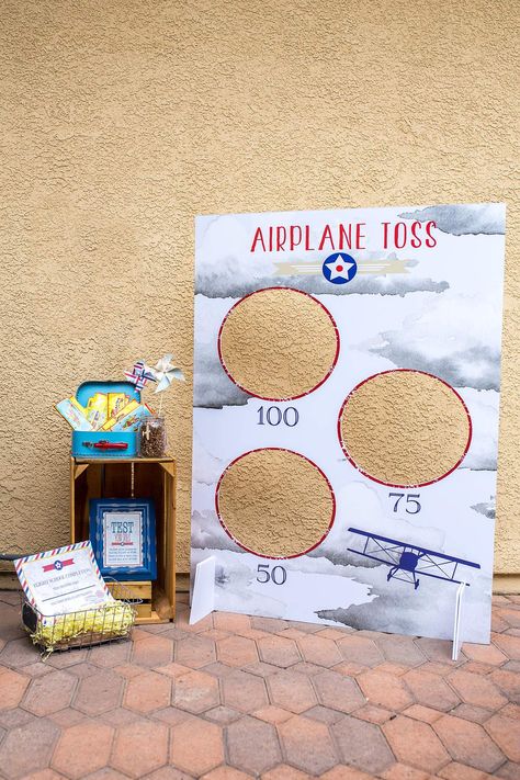 Vintage Airplane Birthday Party Ideas | Photo 14 of 61 | Catch My Party Flight Theme Birthday Party, Airplane Birthday Party Ideas, Vintage Airplane Theme, Helicopter Birthday, Vintage Airplane Birthday Party, Pilot Party, Vintage Airplane Party, Plane Birthday, Plane Party