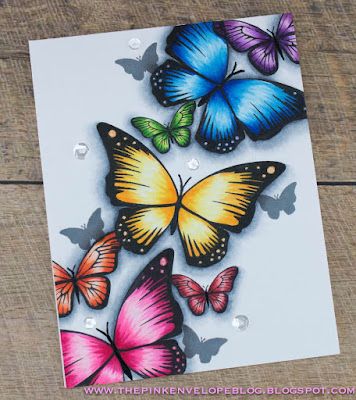 Making An Easy One Layered Card - Featuring Avery Elle and Copic Coloring | The Pink Envelope Finding Feathers, Butterfly Art Drawing, Desen Realist, Butterfly Art Painting, Desain Quilling, Seni 2d, Paint Canvas, Pink Envelopes, Butterfly Pictures