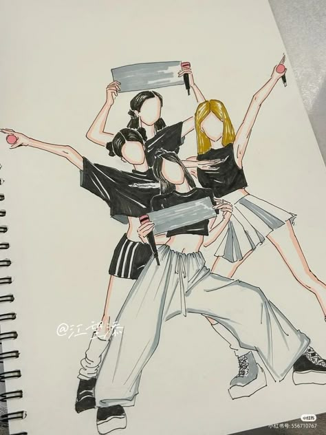 Blackpink Drawing, Pink Drawing, Black Pink Background, Fashion Drawing Sketches, Blink Book, Fashion Drawing Tutorial, Cool Pencil Drawings, Kpop Drawings, Easy Drawings Sketches