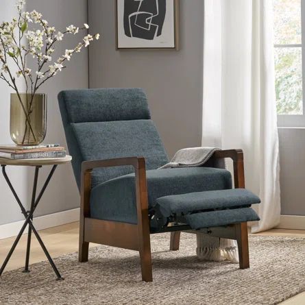 Latitude Run® Plevna 23.75'' Wide Manual Club Recliner | Wayfair Navy Blue And Brown, Contemporary Recliners, Mid Century Modern Fabric, Cozy Seating, Large Chair, Rocker Recliners, Noble House, Outdoor Wall Decor, Menu Furniture