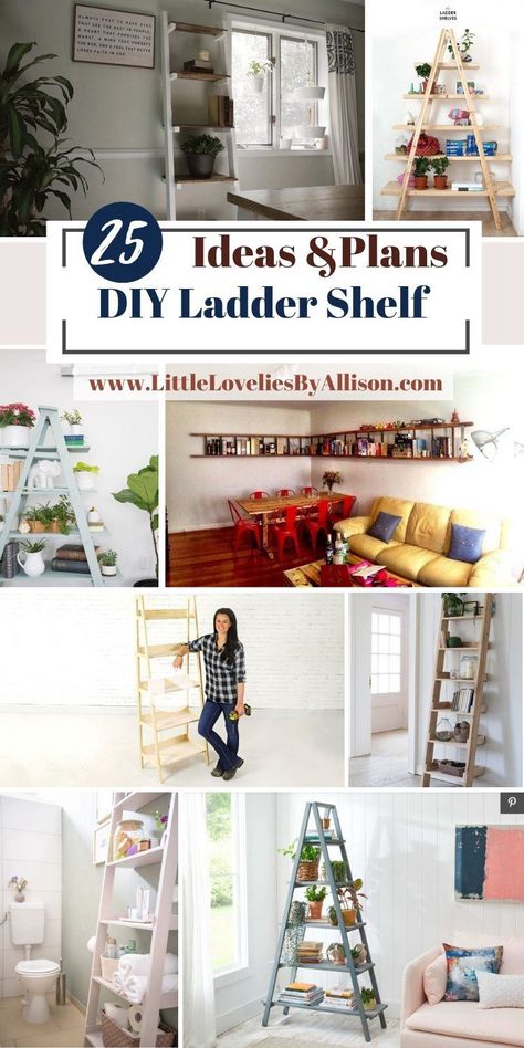 Ladder Wall Shelf, Diy Ladder Shelf, She Shed Decorating Ideas, A Frame Ladder, Wall Ladder, Ladder Stands, Ladder Shelf Diy, Plant Ladder, Diy Rack