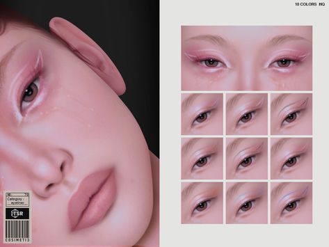 Sims Eye Makeup, Sim4 Cc Skin Details, Sims4 Piercing, Sims 4 Cc Makeup Eyeliner, Sims Eyeshadow, Sims 4 Cc Eyeliner, Cosimetic's Sims 4, Sims Face, Ts4 Makeup