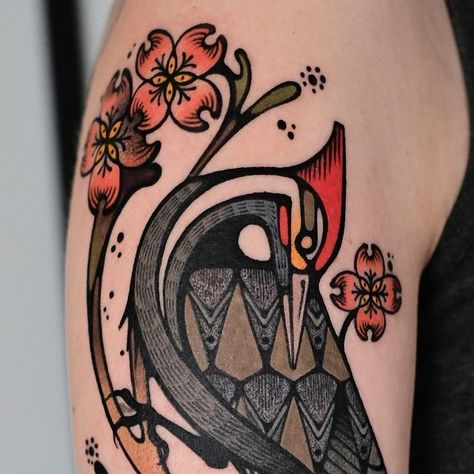 Max Murphy on Instagram: "Pileated woodpecker, white-breasted nuthatch, and dogwood for Kate 🪶🪶🌸
.
#birdtattoo#pileatedwoodpecker#nuthatch#birders_gallery#birders#dogwood#floraltattoo#botanicaltattoo#colortattoo#ornamentaltattoo#folktattoo#folkart#marylandtattooartist#baltimoretattooartist#dmvtattooartist" Max Murphy Tattoo, Pileated Woodpecker Tattoo, Wisconsin Tattoo, Woodpecker Tattoo, Dogwood Tattoo, Robin Tattoo, Pileated Woodpecker, Birds Tattoo, 2025 Vision