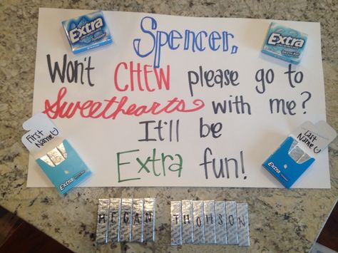 Ask to a dance with gum Ask To A Dance, Sadie Proposals Ideas, Sadie Hawkins Proposals, Sadies Proposal, Sadies Dance, Prom Invites, Formal Proposals, Cute Promposals, School Dance Ideas