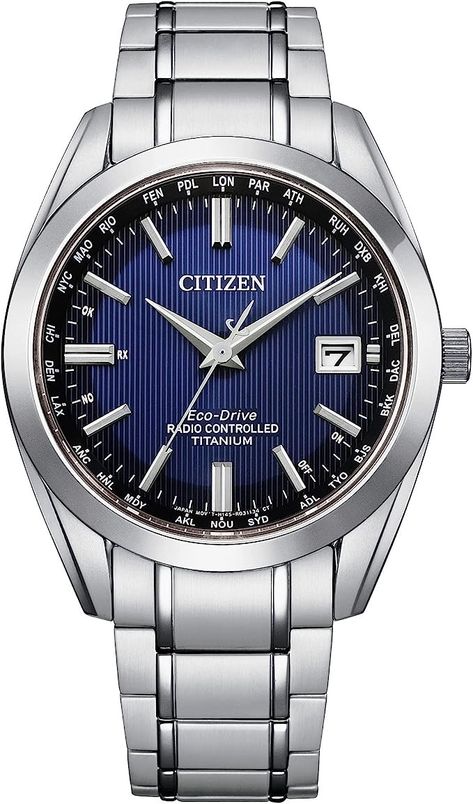 Citizen Men's Eco-Drive Classic Watch in Super Titanium with Atomic Timekeeping Technology, Blue Dial, 3-Hand Date and Sapphire Crystal Titanium Watches, Citizen Eco, Citizen Watch, Watch This Space, Perpetual Calendar, Eco Drive, Classic Watches, Radio Control, Timeless Treasures