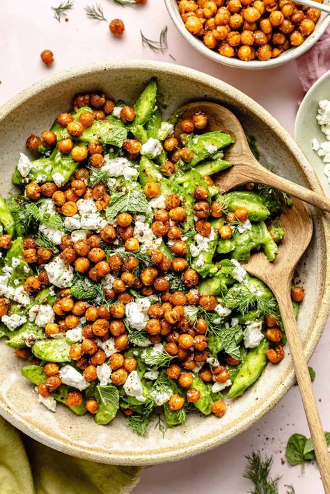 Cucumber Salad with Crispy Chickpeas - The Defined Dish The Defined Dish, Defined Dish, Crunchy Chickpeas, Side Salad Recipes, Cucumber Avocado, Chick Pea, Crispy Chickpeas, Fennel Salad, Chickpea Recipes