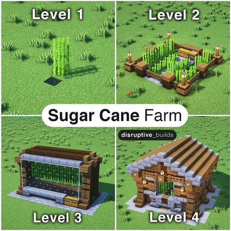 Minecraft Building Ideas Survival, Buildings In Minecraft, Minecraft Survival Builds, Minecraft Survival Ideas, Amazing Minecraft Builds, Sugar Cane Farm, Minecraft Decoration, Minecraft Structures, Bangunan Minecraft