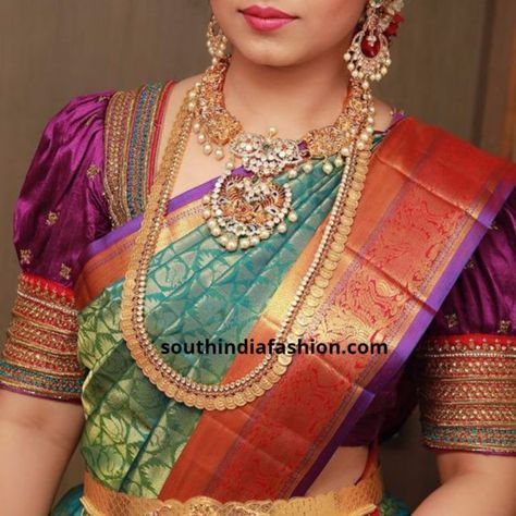 puff sleeve blouses with Kanjeevaram sarees Puff Hands Blouse Designs For Pattu Sarees, Puff Hands Maggam Work Blouse, Blouses For Pattu Sarees, Puff Hands, Kanjeevaram Sarees, Cotton Saree Blouse Designs, Blouse Stitching, Saree Blouse Neck Designs, Wedding Saree Blouse Designs