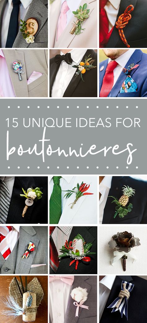 Unique Boutineer Ideas Prom, Non Flower Boutonniere, Bouttoniers Prom, Men’s Flowers For Wedding, Non Traditional Boutonniere, Alternative Boutineer Ideas, Prom Boutineer Ideas Guys, Boutonnieres For Men, Boutinere Ideas Prom