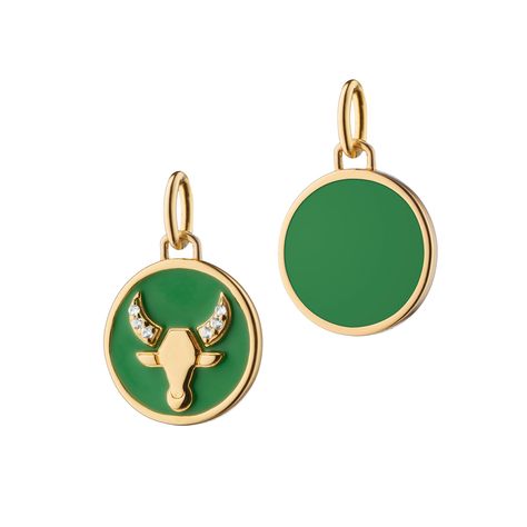 Mini “Taurus” Enamel Vermeil Charm Luxury Zodiac Sign Necklaces, Round Zodiac Sign Jewelry Collectible, Green Enamel Charm Jewelry, Luxury Zodiac Sign Amulet Jewelry, Silver Zodiac Sign Amulet Jewelry, Jewelry Packaging Design, Zodiac Signs Dates, 17 Black, Steel Chain