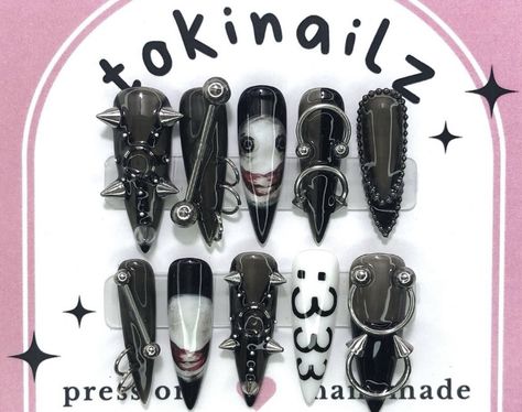 Weirdcore Nails, Scary Nails, Japan Nail, Fake Nails Designs, Pretty Nail Designs, Really Cute Nails, Birthday Nails, Funky Nails, Pretty Acrylic Nails