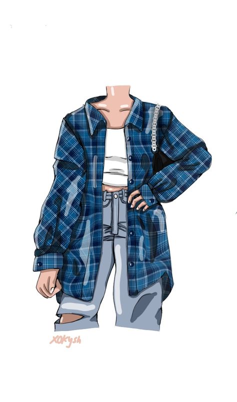 Flannel Art Reference, How To Draw Flannel, Flannel Drawing Reference, Flannel Shirt Drawing, Cardigan Drawing Reference, Flannel Illustration, Drawing Flannel, Flannel Drawing, Shirt With T Shirt