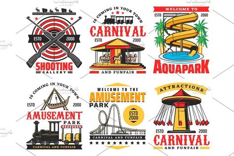 #unitedstates #unitedkingdom #canada #germeny #templates #themes #pritables Amusement Park Sign, Roller Coaster Ride, Water Slides, Kids Entertainment, Amusement Park, Roller Coaster, Vector Icons, Carnival, Slides