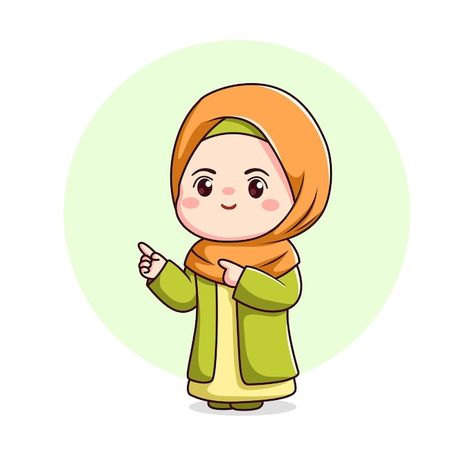 Vector cute hijab girl with pointing fin... | Premium Vector #Freepik #vector #islamic-girl #hijab-cartoon #hijab-character #chibi-girl Chibi Hijab, Muslim Cartoon, Girl Muslim, Flat Character, Pointing Finger, Ramadan Kids, Illustration Art Kids, Girl Cartoon Characters, Hijab Cartoon