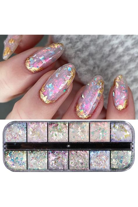 12 Grids Opal Aurora Nail Powder Flake Sparkly Nail Sequin Holographic Nail Art Glitter Iridescent Pigment Ice Crystal Mermaid Paillettes Sparkly Sequins Design Nail Art Decoration Accessories Gold Summer Nails, Nails Toes, Nail Salon Supplies, Reflective Nails, New Years Nail Art, Opal Nails, Sugar Nails, Aurora Nails, Gel Polish Manicure