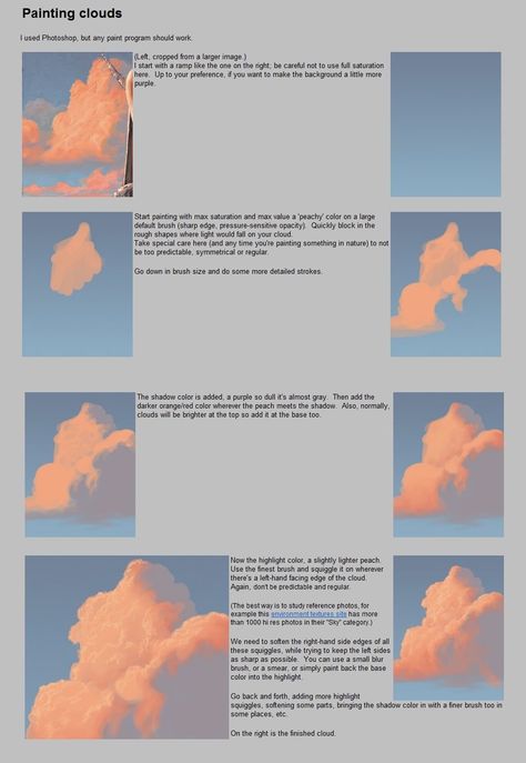 Cloud Lighting, Lighting Tutorial, Cloud Study, Dreamy Clouds, Environment Props, Color Lighting, Lighting Tips, Cloud Drawing, Digital Painting Tutorials