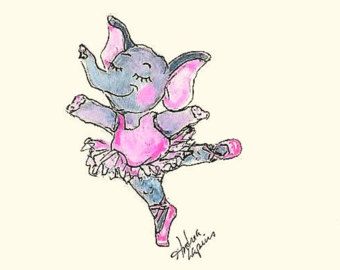 Ballerina Elephant, Dancing Elephant, Dancing Animals, Safari Nursery, Paint Print, Nursery Art, Gift Christmas, Art Gift, Dancing