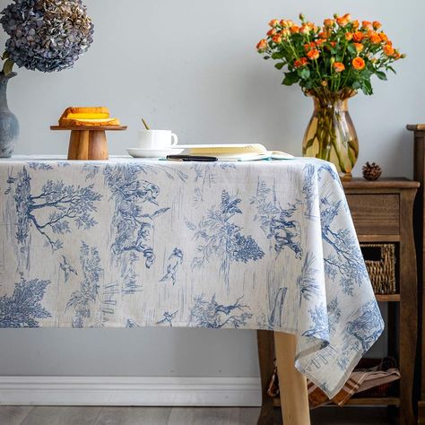 PRICES MAY VARY. [UNIQUE DESIGN]: Classic French blue tablecloth, exclusive design from Glory Season. The design material comes from the 17th century French rural hunting scenery, pretty match your farmhouse decoration. Refreshing style perfect for summer parties or outdoor picnics. [PREMIUM QUALITY]: Linen-blend material with comfortable touching. Digital printing technology bring the design to life. Eco-friendly produced and solid enough, protect your table very well. [EASY CARE]: Wrinkle free Rustic Tablecloth, Rustic Tablecloths, French Village, Ikea Table, Oblong Tablecloth, Elegant Tablecloth, Blue Tablecloth, Printed Linen Fabric, Blue Toile