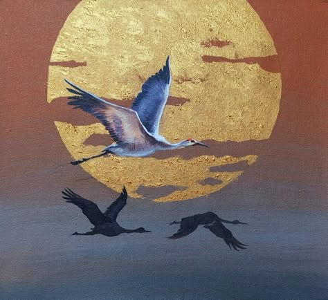 Bird Painting Acrylic, Gold Art Painting, Art Deco Interior Design, Golden Painting, Interior Design Art, Diy Canvas Art Painting, Art Painting Acrylic, Art Deco Interior, Painting Art Projects