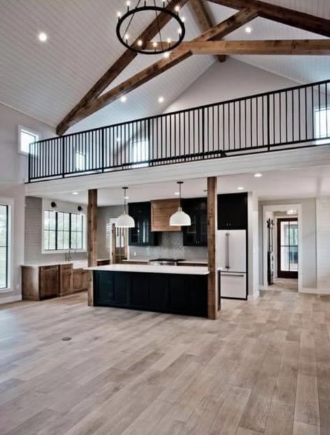 Barn House Interior, Black Barndominium, Custom Farmhouse, Barn House Design, Barn Style House Plans, Barndominium Ideas Floor Plans, Shed Homes, Barn Style House, Exposed Beams