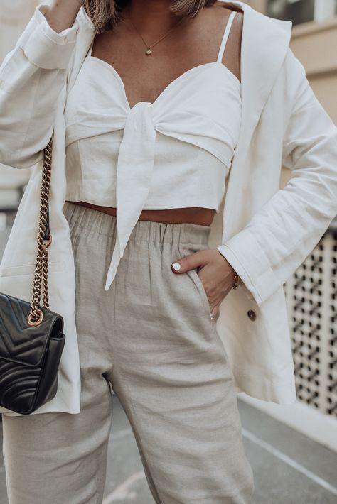 Beige Linen Outfit, Linen Street Style, Trendy Instagram Outfits, Linen Fits, Gamine Style, Frock Fashion, Street Style Blog, Linen Pant, Verge Girl