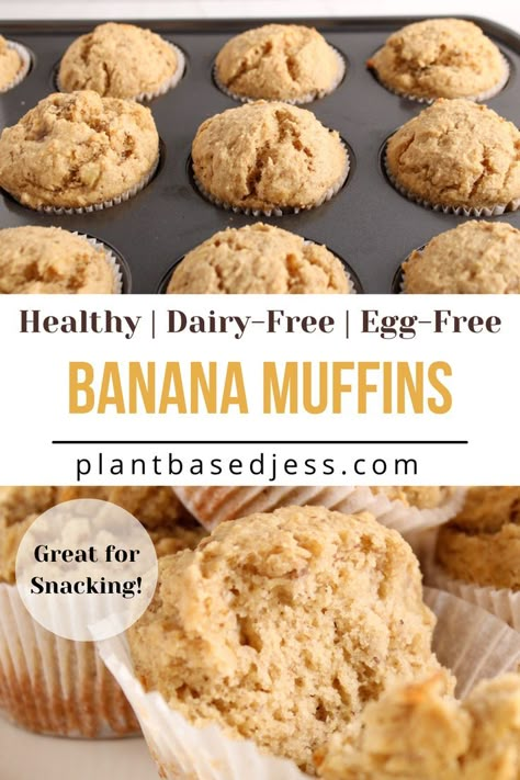 Close up on a bunch of vegan banana muffins in a muffin pan. Plant Based Banana Muffins, Whole Food Plant Based Muffins, Plant Based Muffins, Banana Based Desserts, Plant Based Bread, Low Fat Plant Based Recipes, Healthy Plant Based Breakfast, Plant Based Recipes For Beginners Breakfast, Plant Based Breakfast Easy